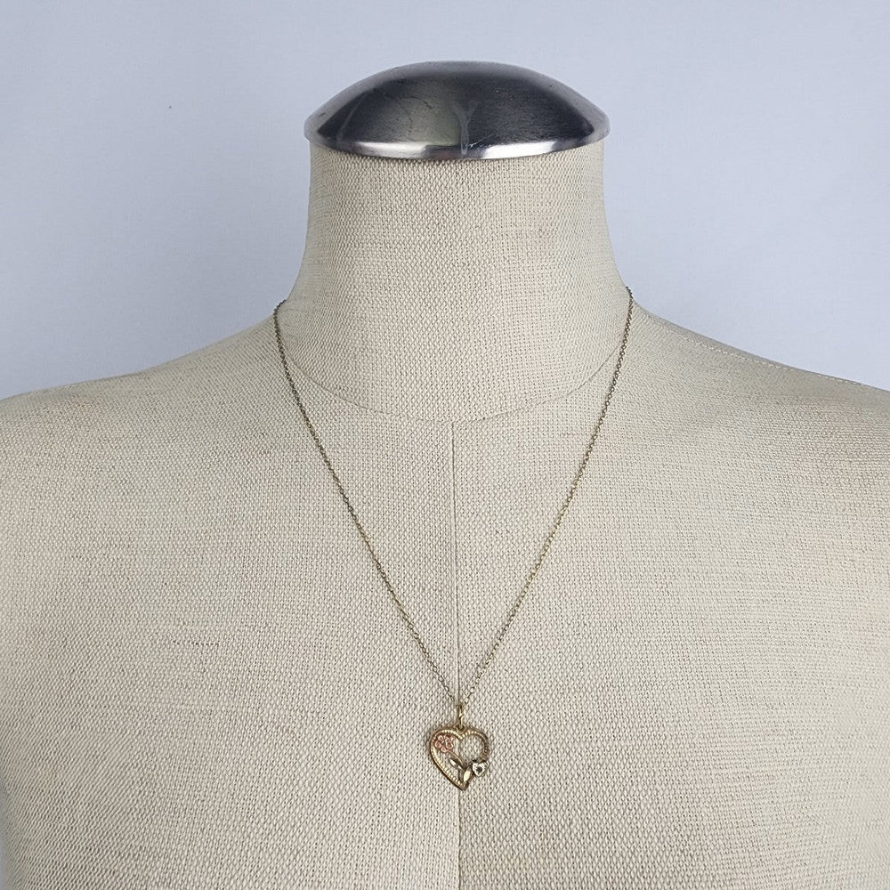 Vintage Sterling Silver Gold Tone Floral Heart Pendant Necklace